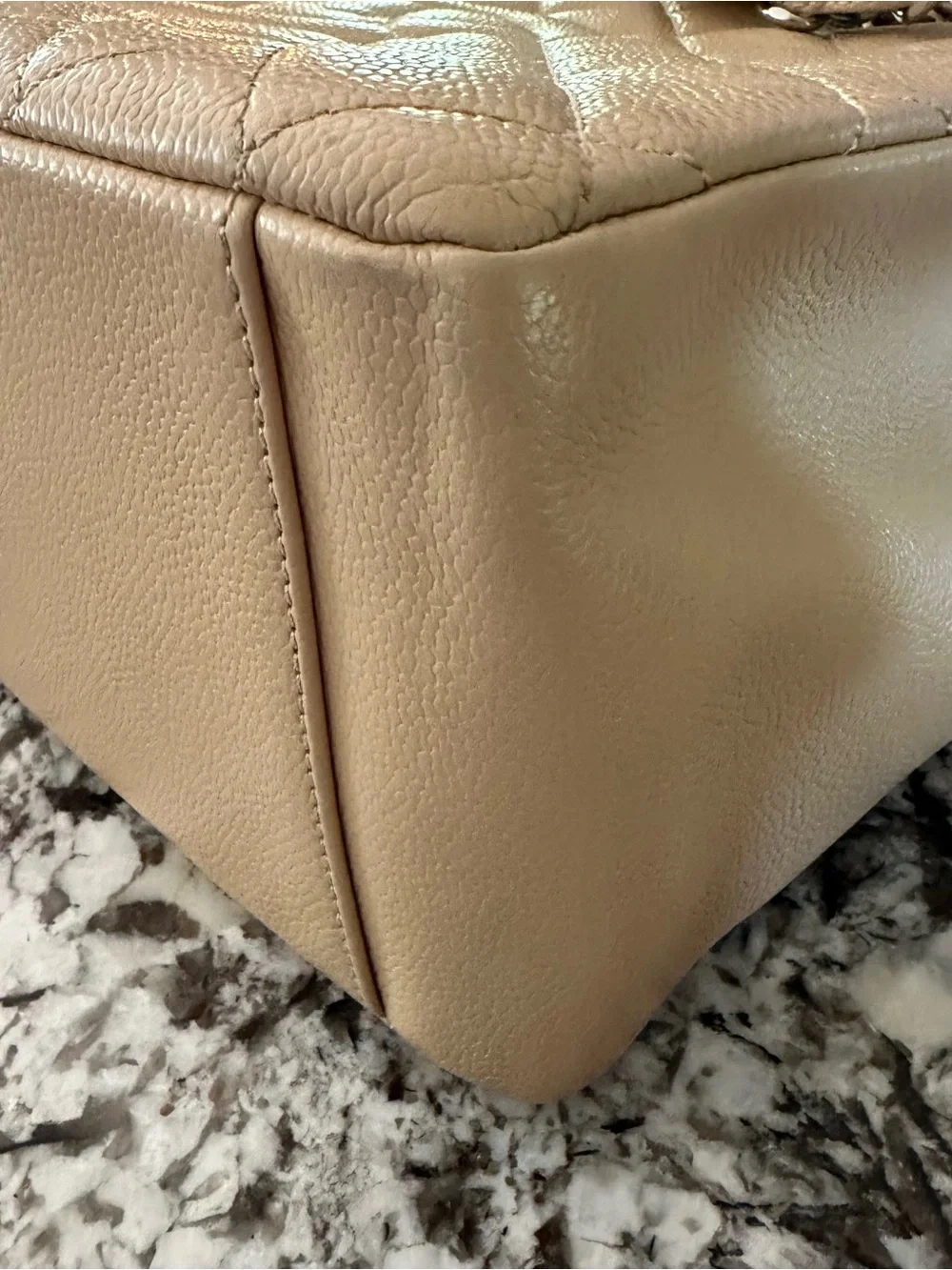 Chanel Beige Quilted Cavier Leather Grand Shopping Tote Bag with Silver hardware